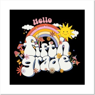 Hello 5th grade Rainbow Groovy Back To School Teacher Kid Posters and Art